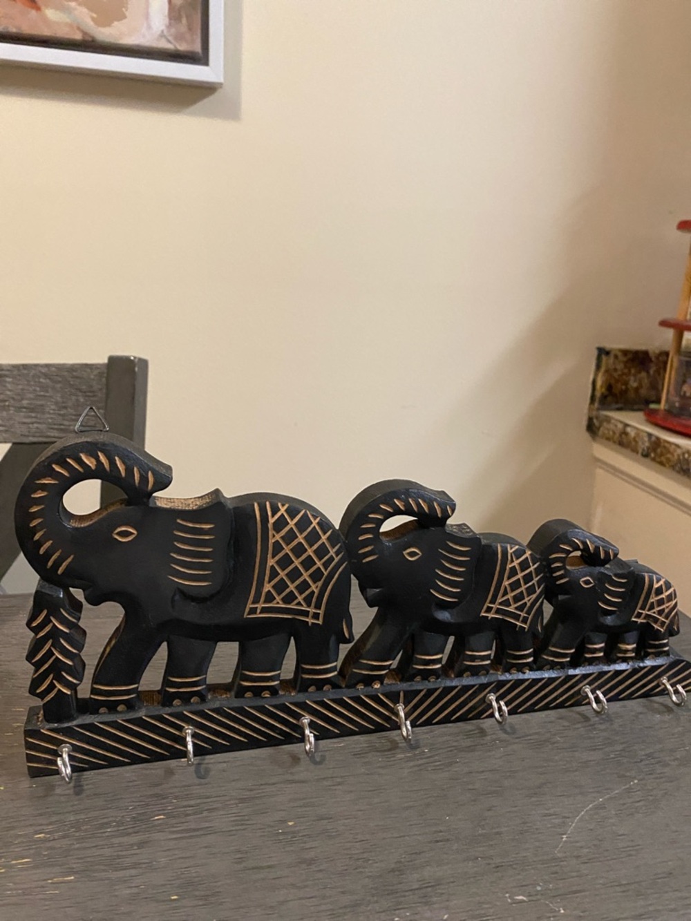 Handcrafted Black & Gold Elephant Wall Key Rack
